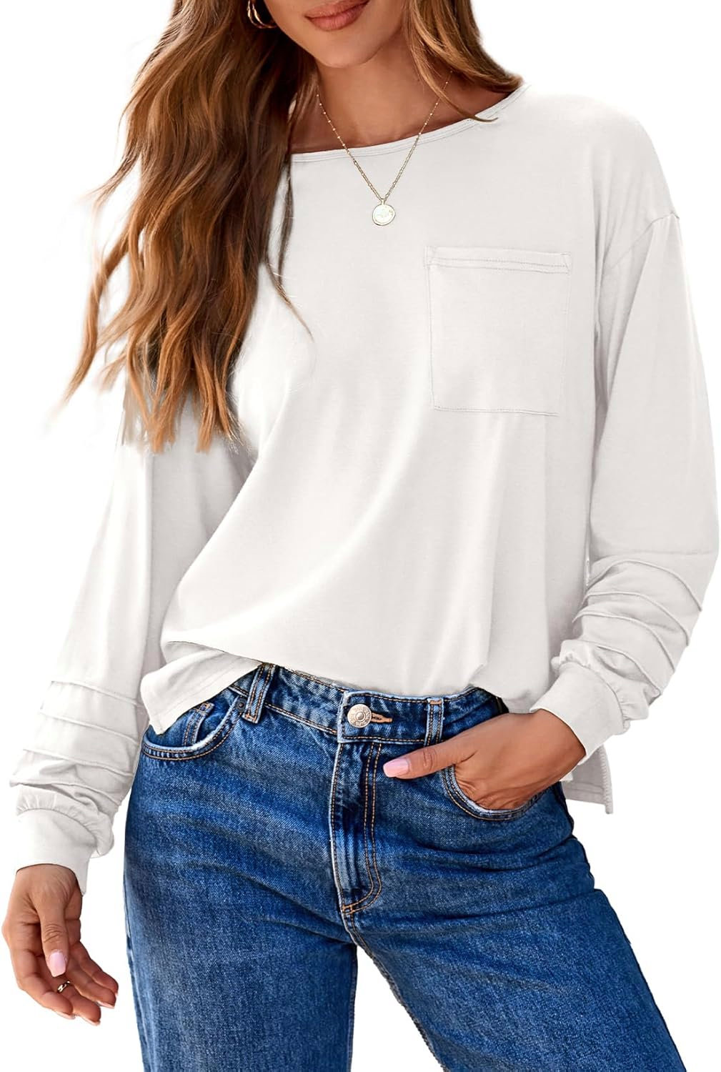 Dokotoo Women’s Long Sleeve Tops 2025 Fashion Loose Cute Crewneck Blouses