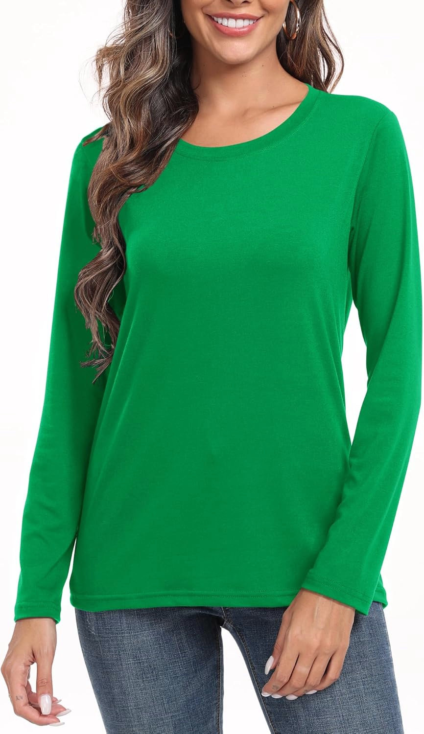 PRIMODA Women’s Long Sleeve Crewneck Tops Basic Loose Fit Layering Shirts