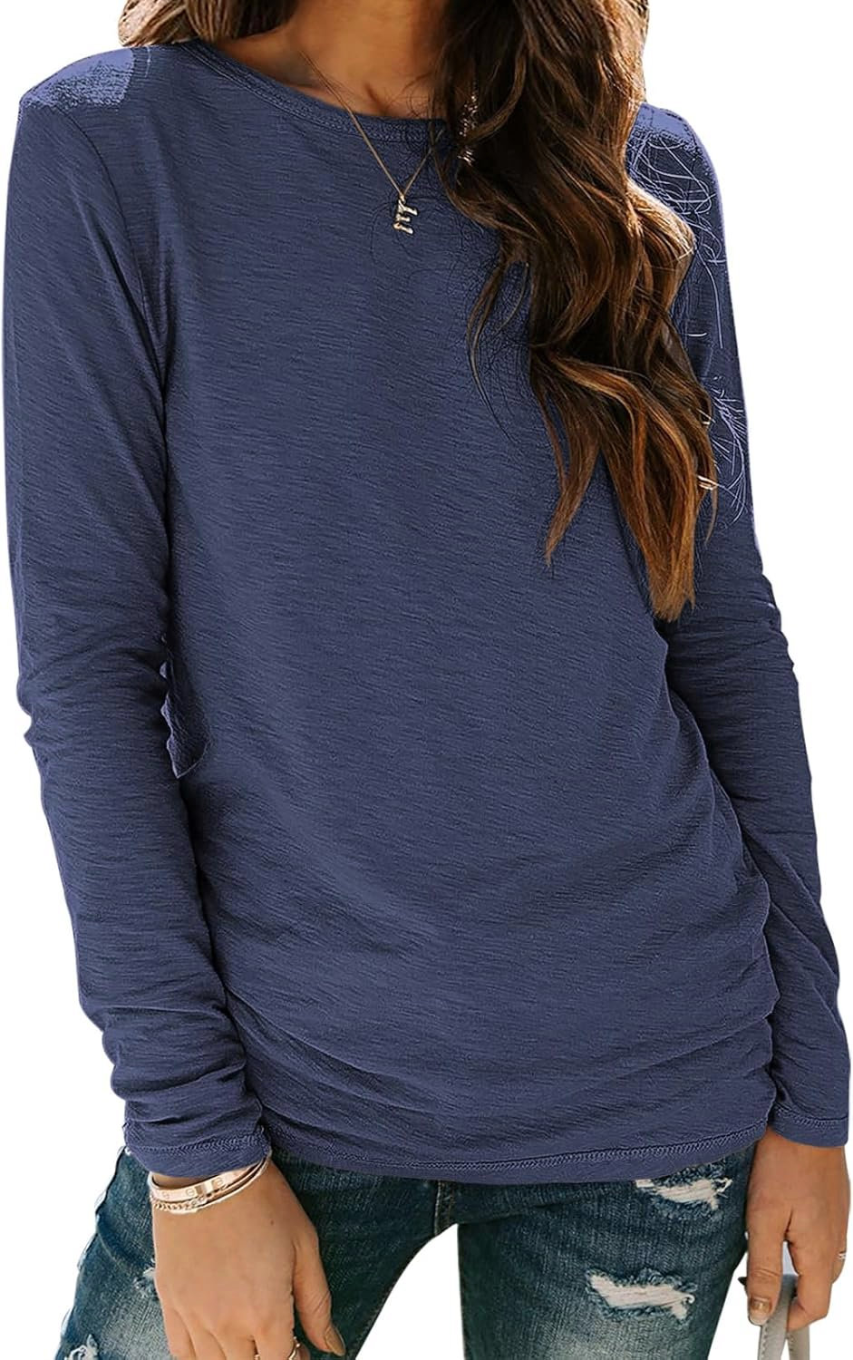 Sherosa Women’s Long Sleeve Crewneck Tops Basic Tee Blouse