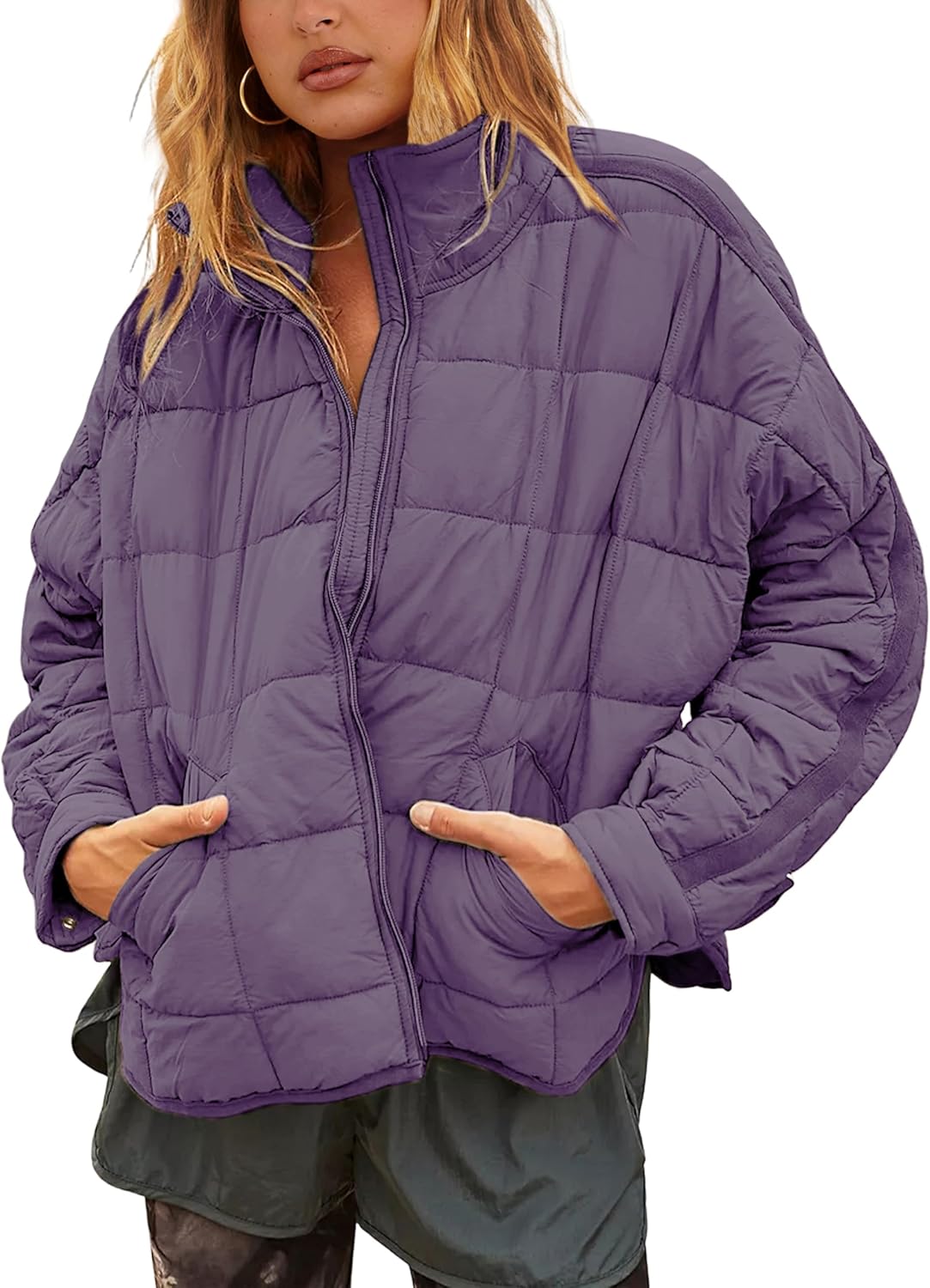 Bianstore Women's Oversized Quilted Splice Lightweight Puffer Jacket Casual Padded Coat