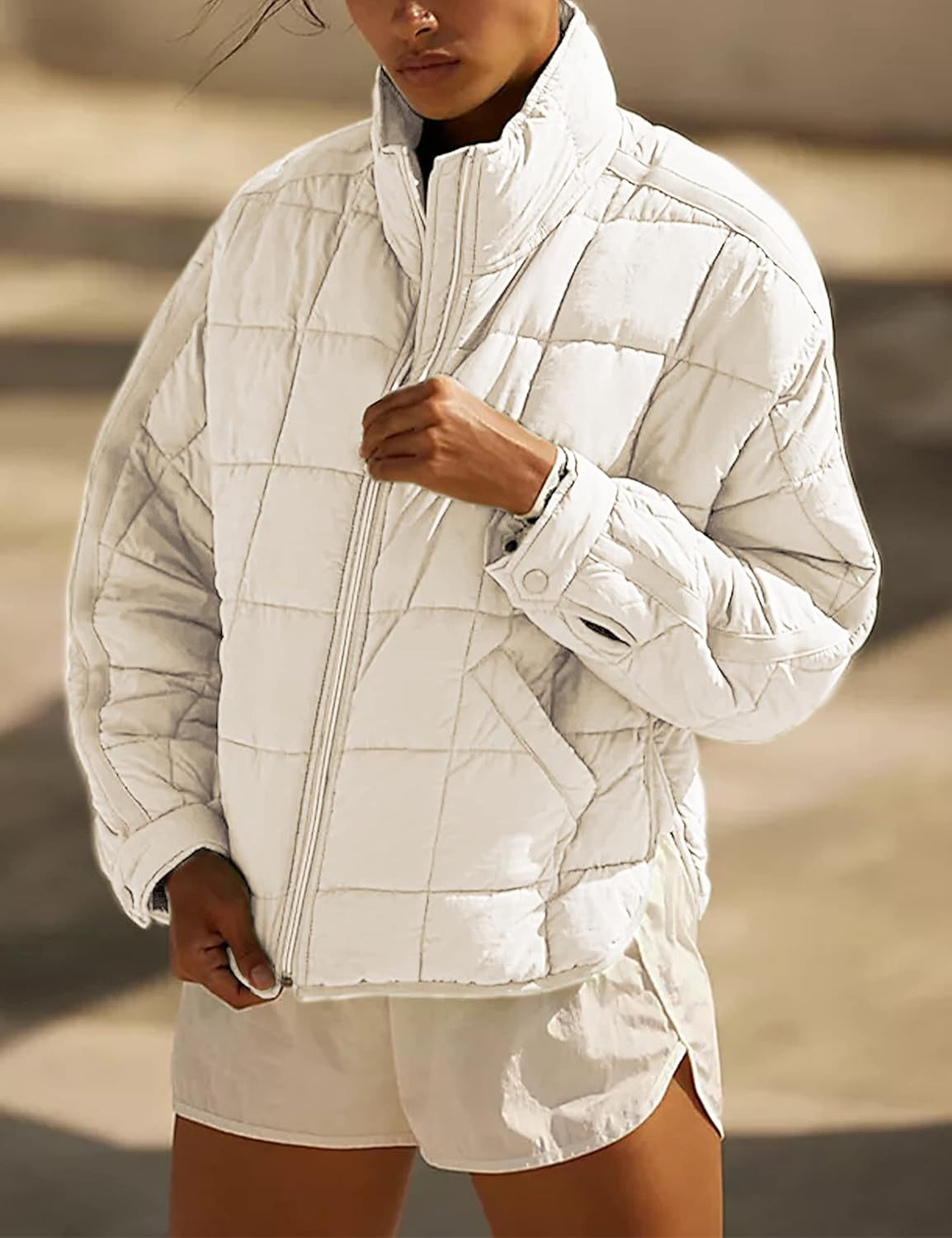 Bianstore Women's Oversized Quilted Splice Lightweight Puffer Jacket Casual Padded Coat