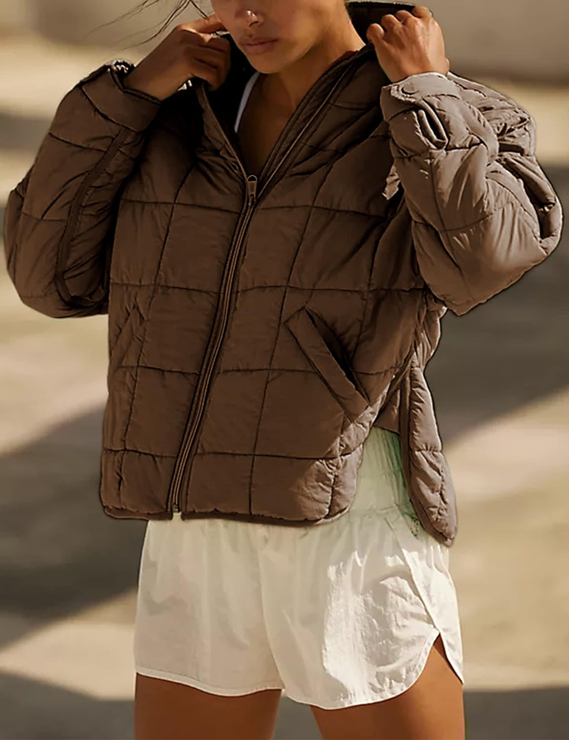 Bianstore Women's Oversized Quilted Splice Lightweight Puffer Jacket Casual Padded Coat