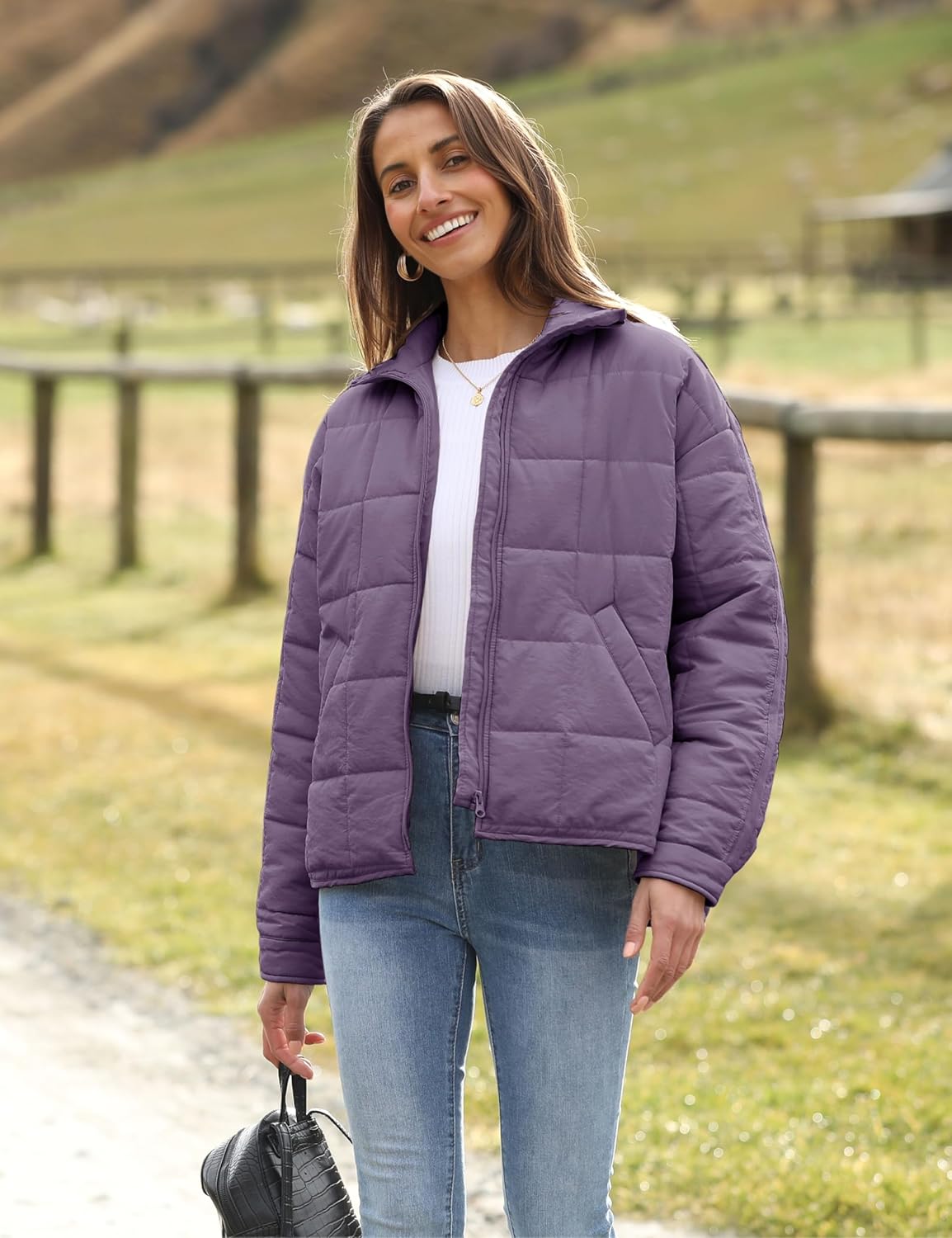 Bianstore Women's Oversized Quilted Splice Lightweight Puffer Jacket Casual Padded Coat