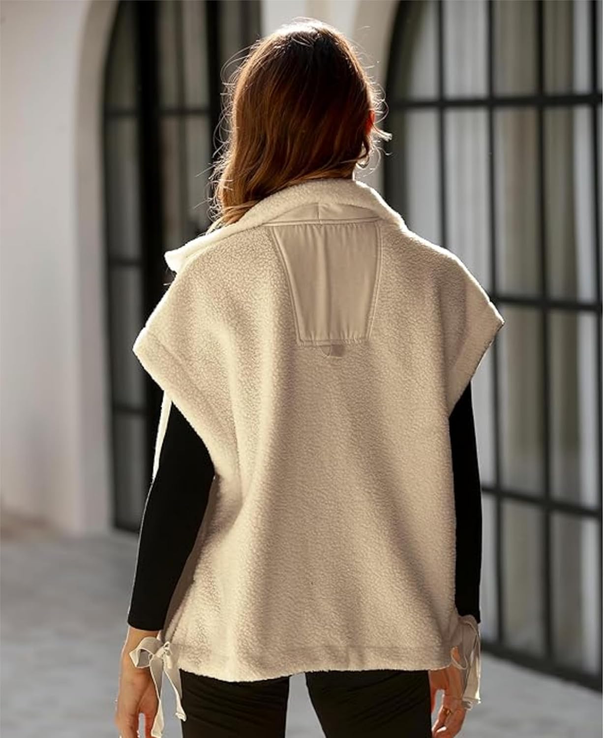 OPCAKM Women's Oversized Fuzzy Fleece Sherpa Vest Button Down Sleeveless Jacket with Pockets