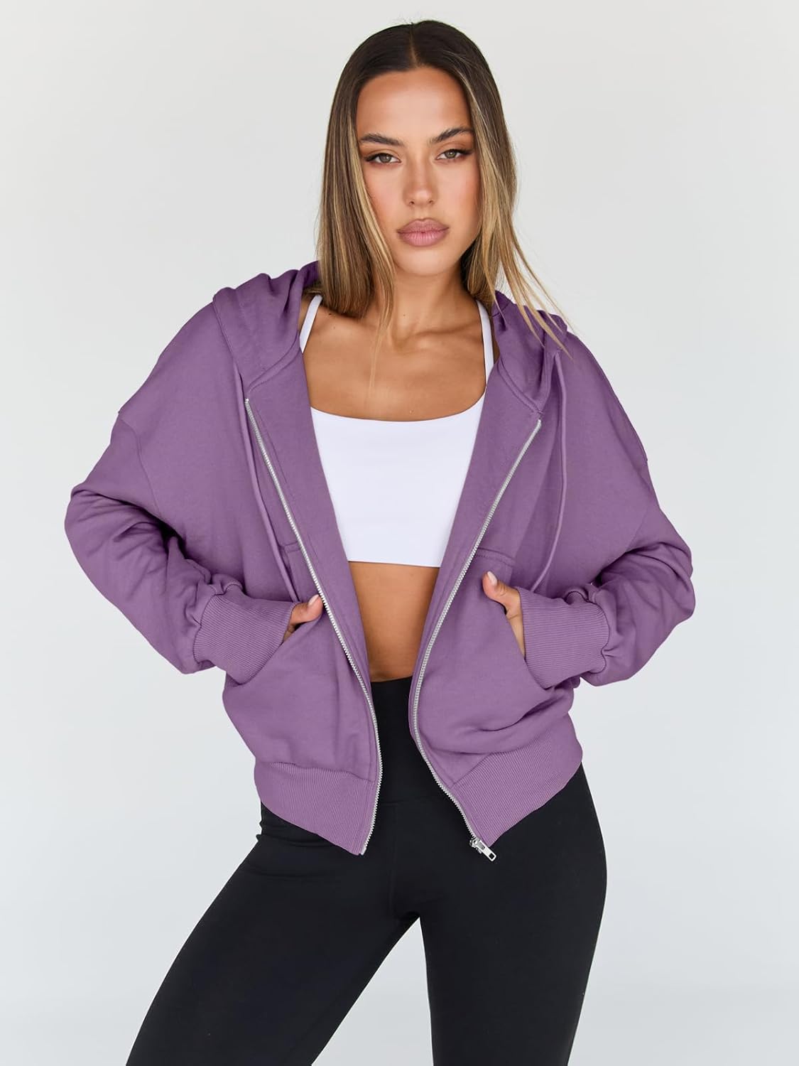 Trendy Queen Women's Cropped Full-Zip Hoodie Sweatshirt Jacket Casual Gym Top Fall 2025 Winter Outfit