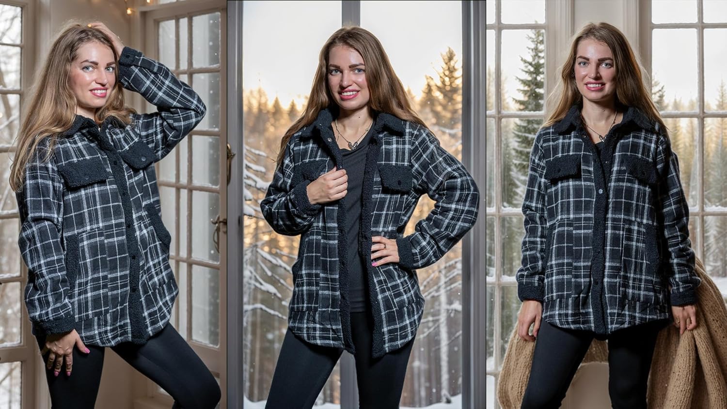 Zeagoo Women's Plaid Flannel Sherpa Lined Shacket Fleece Button Down Cozy Warm Fall Winter Jacket Coat S-XXL