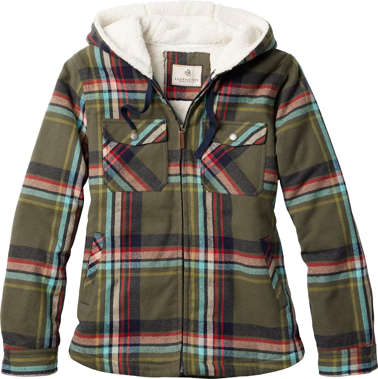 Legendary Whitetails Women's Berber-Lined Hooded Shacket Button Down Shirt Jacket with Drawstring Hood