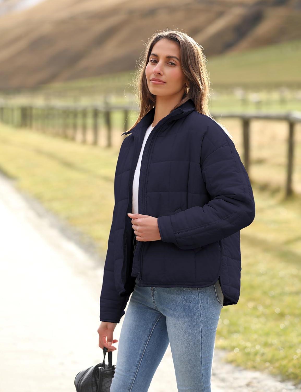 Bianstore Women's Oversized Quilted Splice Lightweight Puffer Jacket Casual Padded Coat