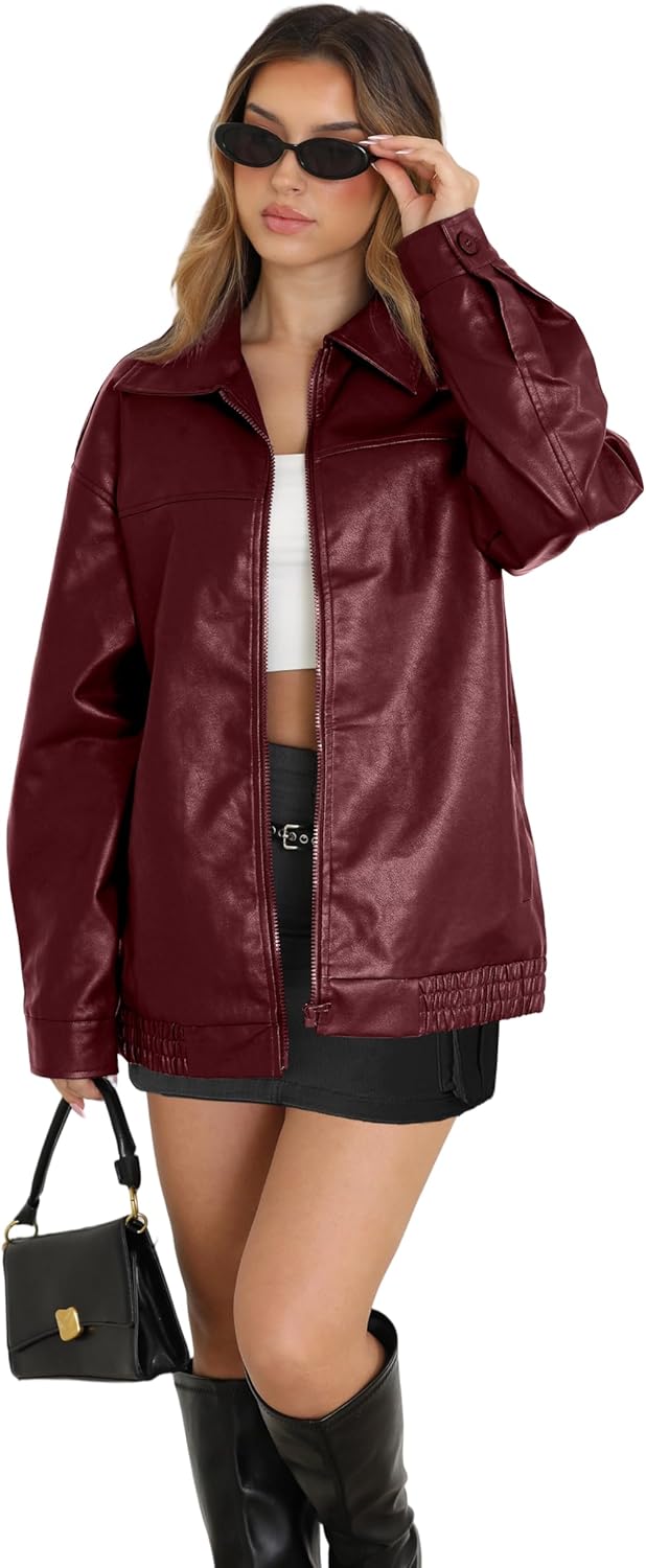 WIHOLL Women's Oversized Faux Suede Leather Jacket Fall Motorcycle Coat Winter Fashion Outfit Y2K Top