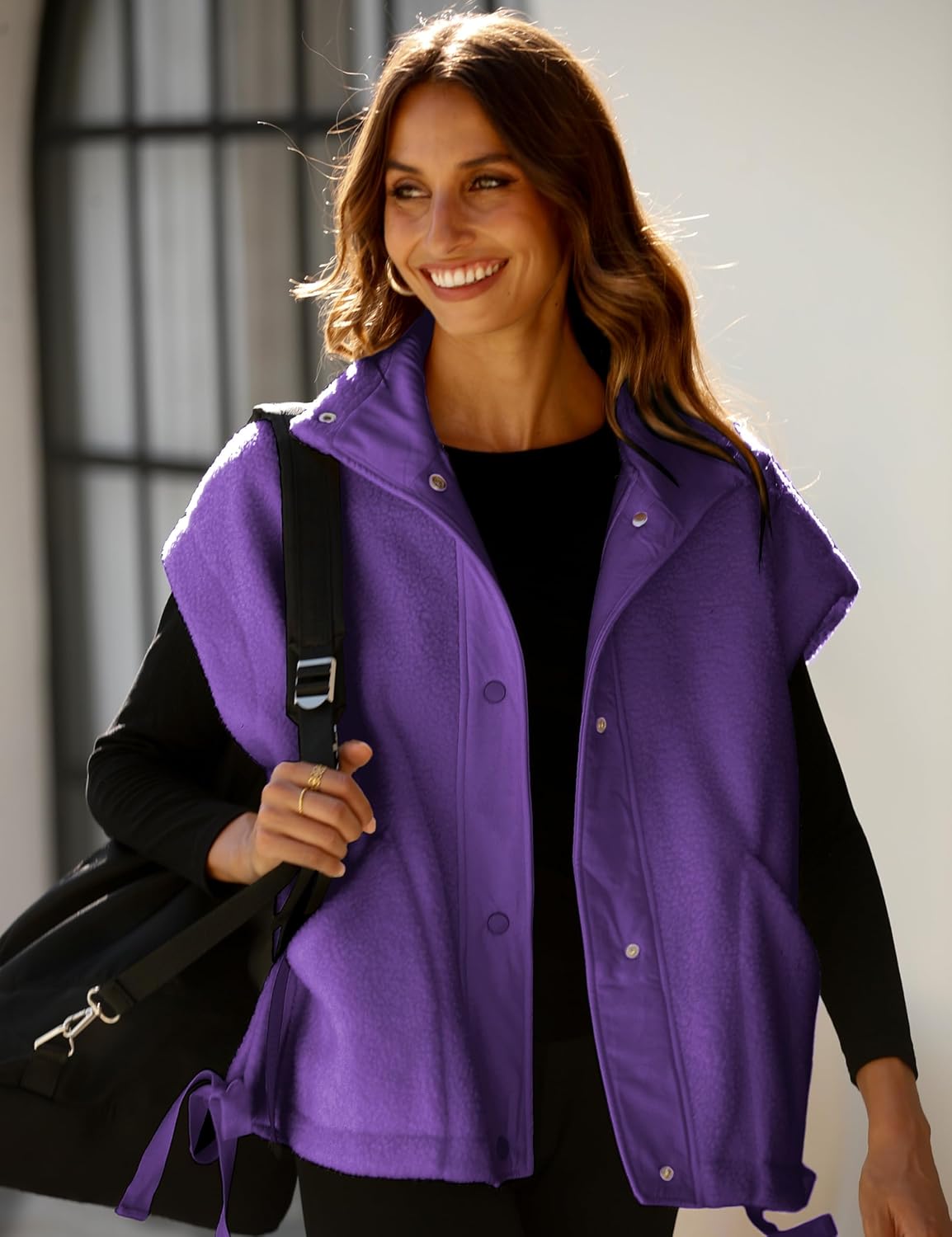 OPCAKM Women's Oversized Fuzzy Fleece Sherpa Vest Button Down Sleeveless Jacket with Pockets