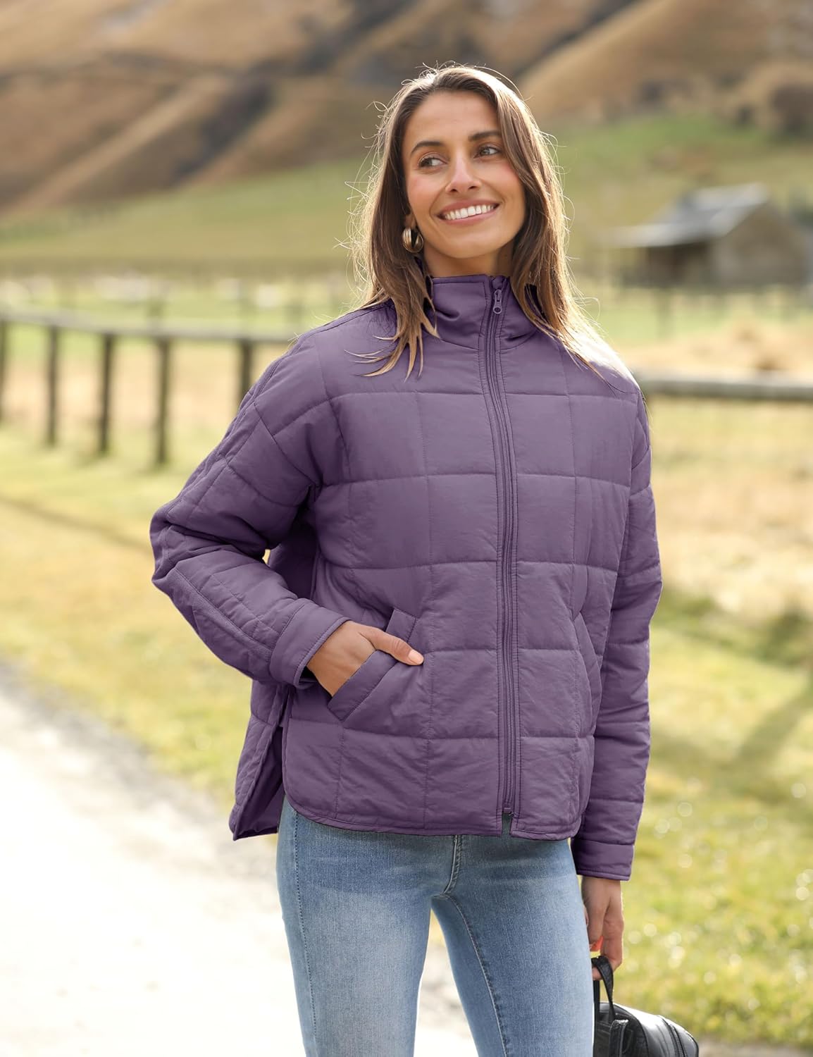 Bianstore Women's Oversized Quilted Splice Lightweight Puffer Jacket Casual Padded Coat