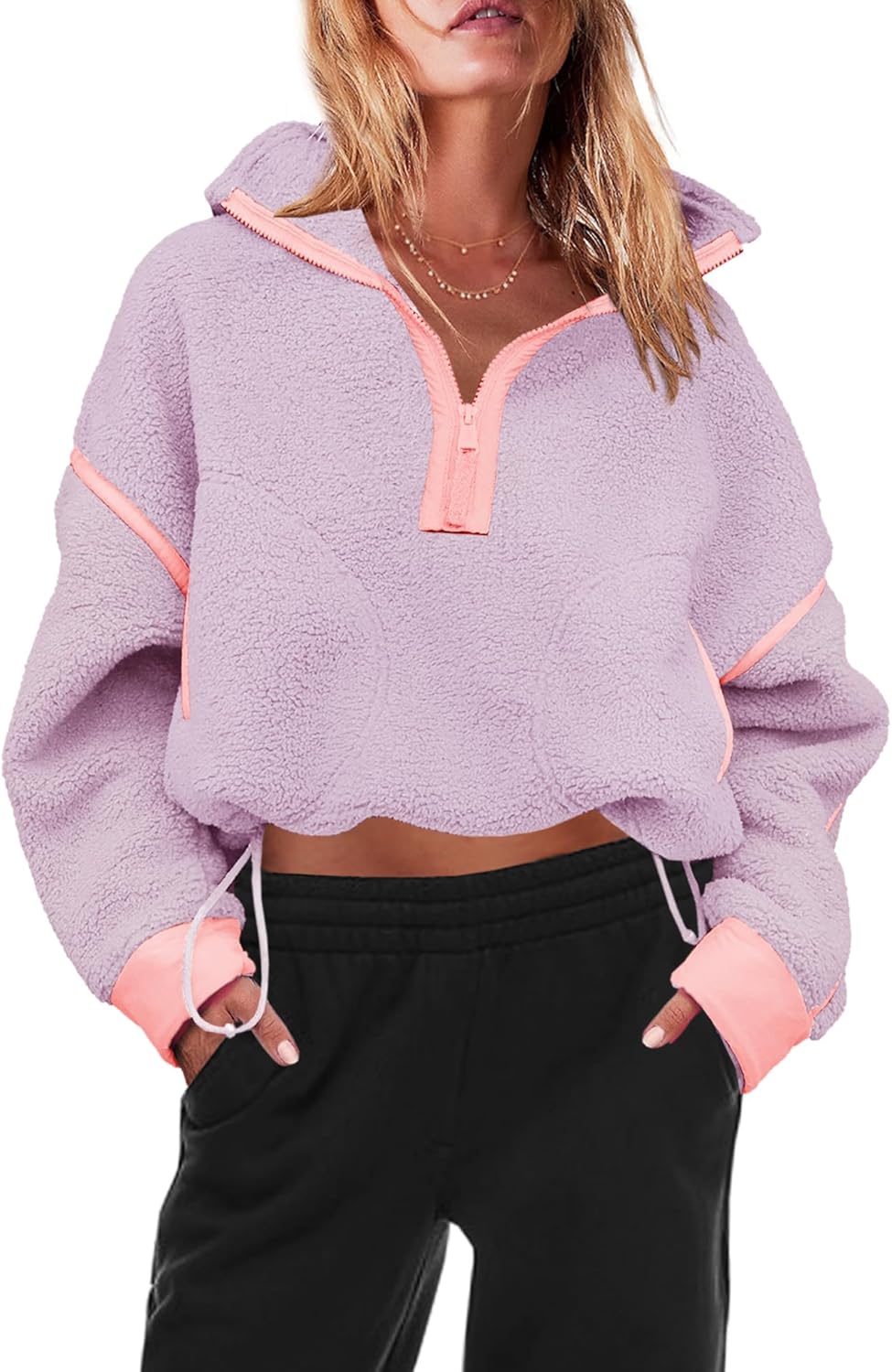 Panadila Women's Oversized Half Zip Sherpa Fleece Pullover Soft Fuzzy Sweatshirt with Pockets