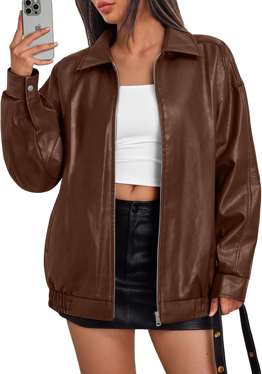 Trendy Queen Women's Oversized Faux Leather Motorcycle Jacket Plus Size Moto Biker Coat Fall 2025 Fashion Outfit