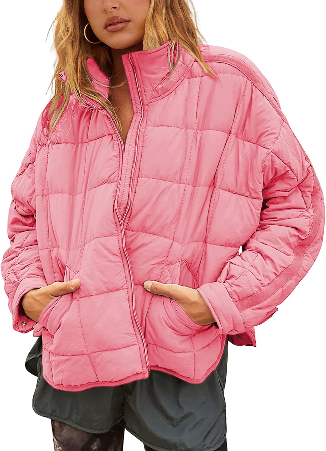 Bianstore Women's Oversized Quilted Splice Lightweight Puffer Jacket Casual Padded Coat