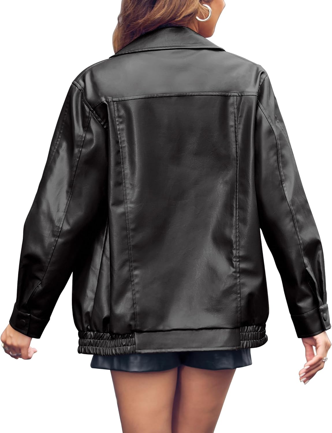 Miladusa Women's Oversized Faux Leather Zip-Up Bomber Motorcycle Jacket with Pockets