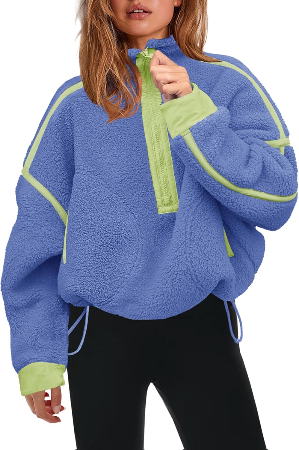 Panadila Women's Oversized Half Zip Sherpa Fleece Pullover Soft Fuzzy Sweatshirt with Pockets