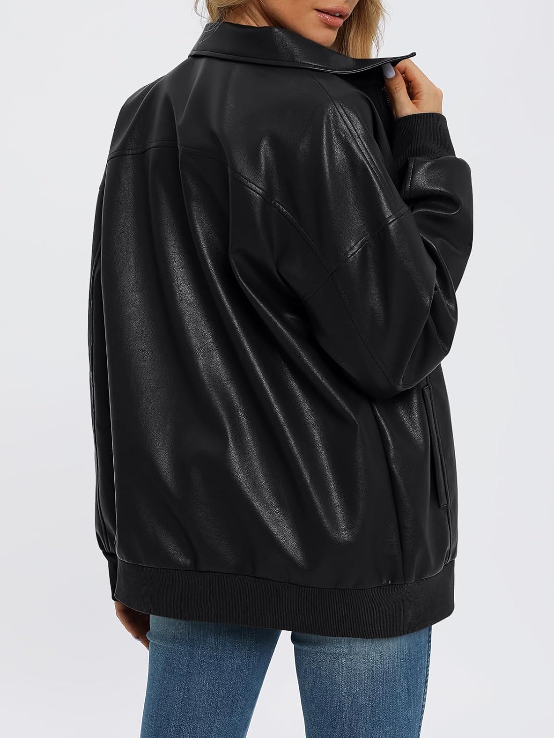 AUTOMET Women's Oversized Faux Leather Zip-Up Motorcycle Bomber Jacket Fall 2025 Trendy Winter Outfit