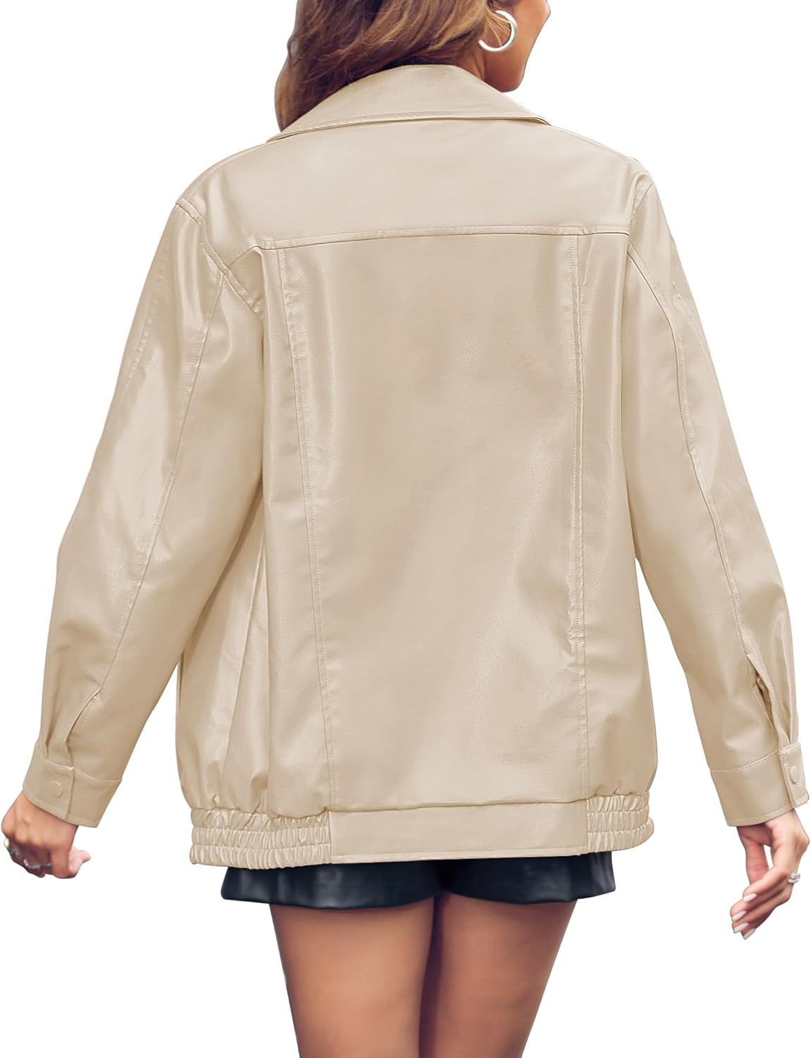 Miladusa Women's Oversized Faux Leather Zip-Up Bomber Motorcycle Jacket with Pockets