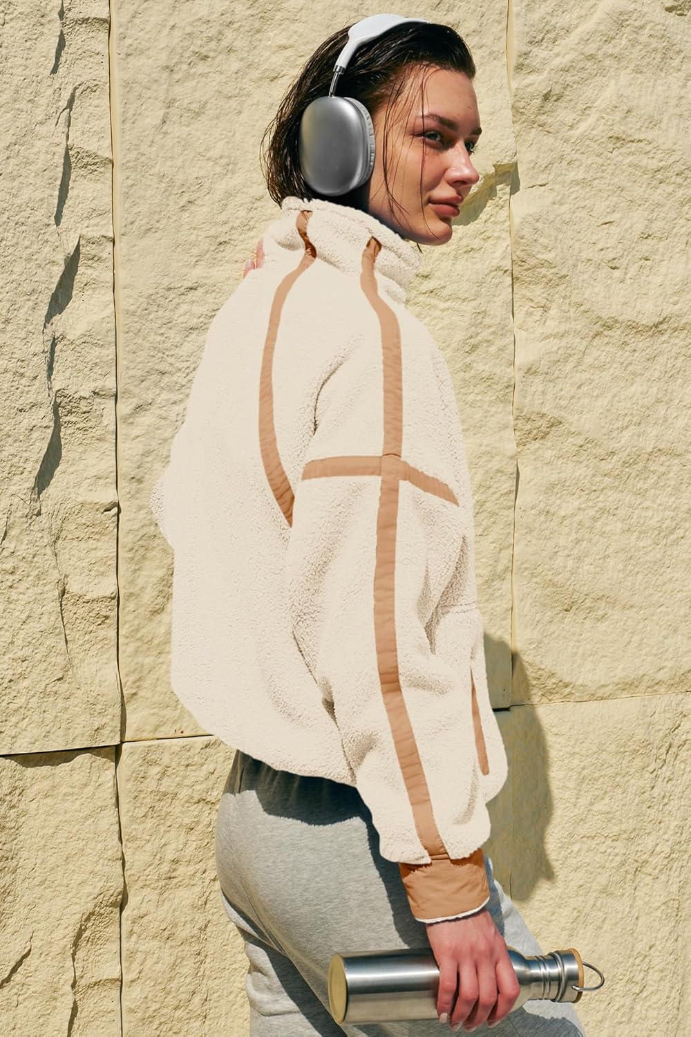 Panadila Women's Oversized Half Zip Sherpa Fleece Pullover Soft Fuzzy Sweatshirt with Pockets