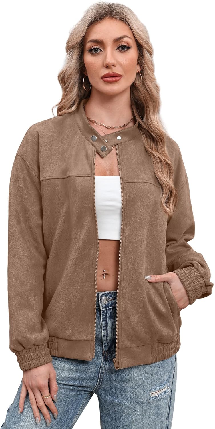 Sampeel Women's Faux Leather Oversized Motorcycle Jacket 2025 Fall Fashion Bomber Coat Winter Outfit