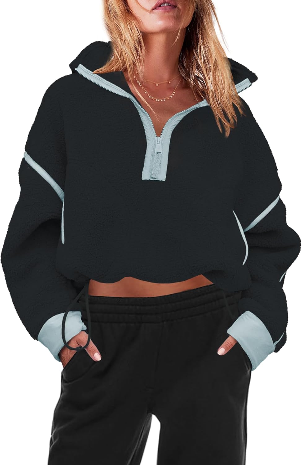 Panadila Women's Oversized Half Zip Sherpa Fleece Pullover Soft Fuzzy Sweatshirt with Pockets