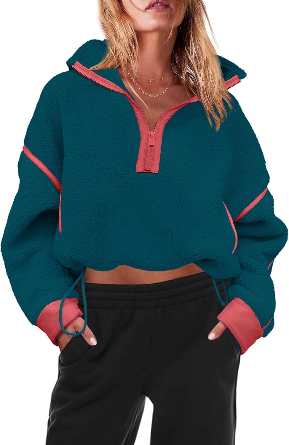 Panadila Women's Oversized Half Zip Sherpa Fleece Pullover Soft Fuzzy Sweatshirt with Pockets