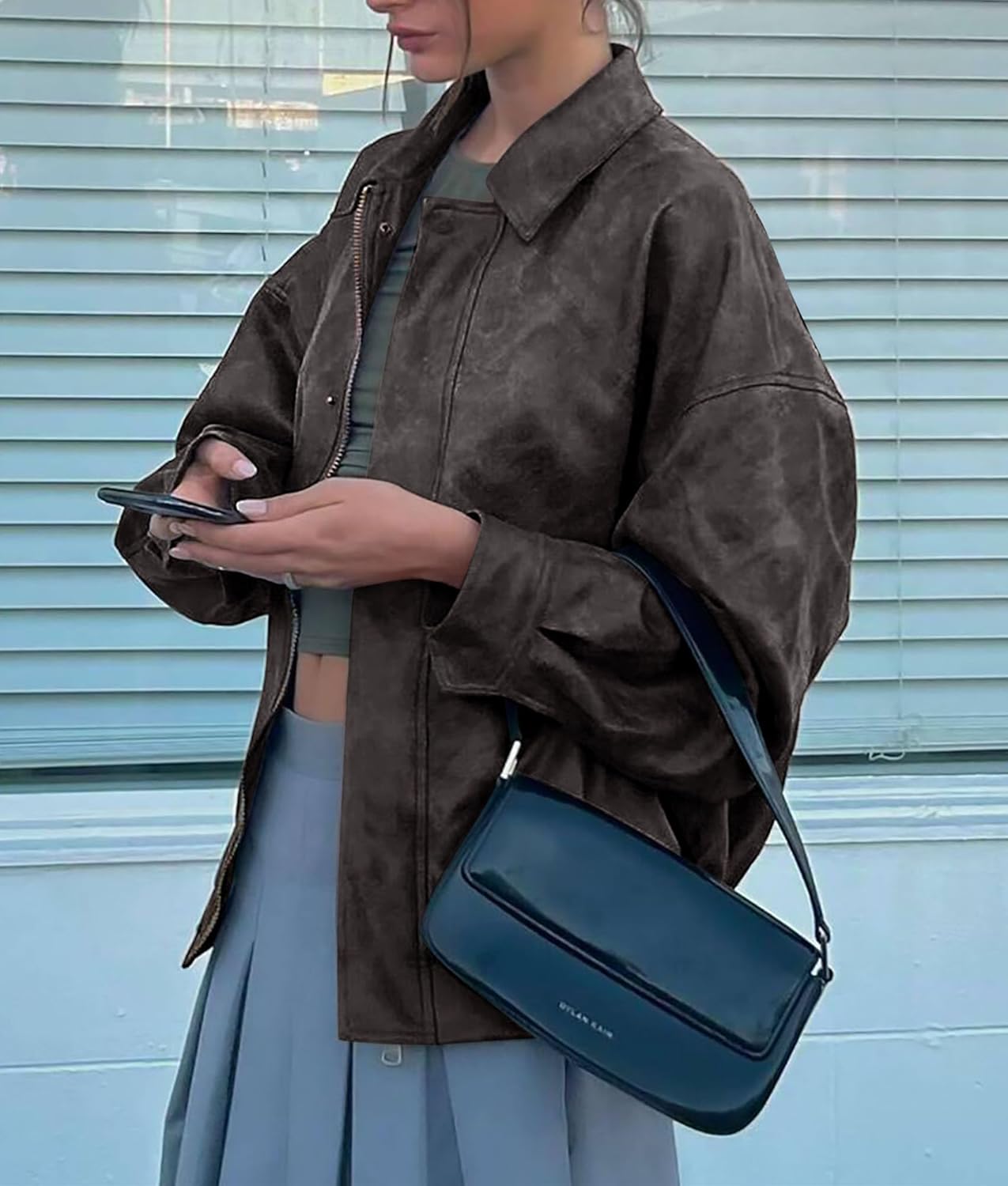 PRETTYGARDEN Women's Oversized Faux Leather Motorcycle Jacket Zip-Up Fall Spring Winter Coat Outerwear