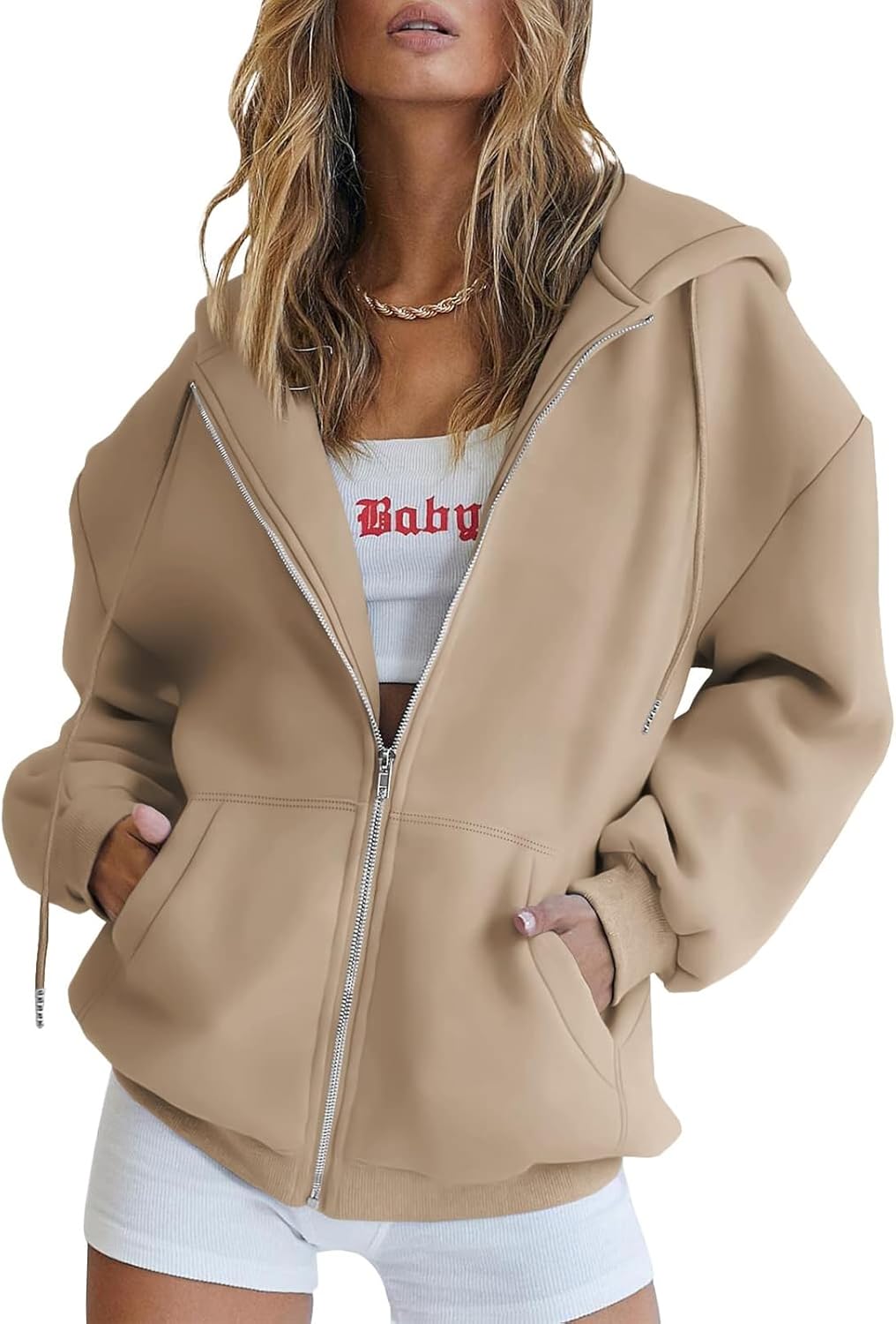 Trendy Queen Women's Oversized Zip-Up Hoodie Sweatshirt Fall 2025 School Fashion Casual Jacket Winter Outfit