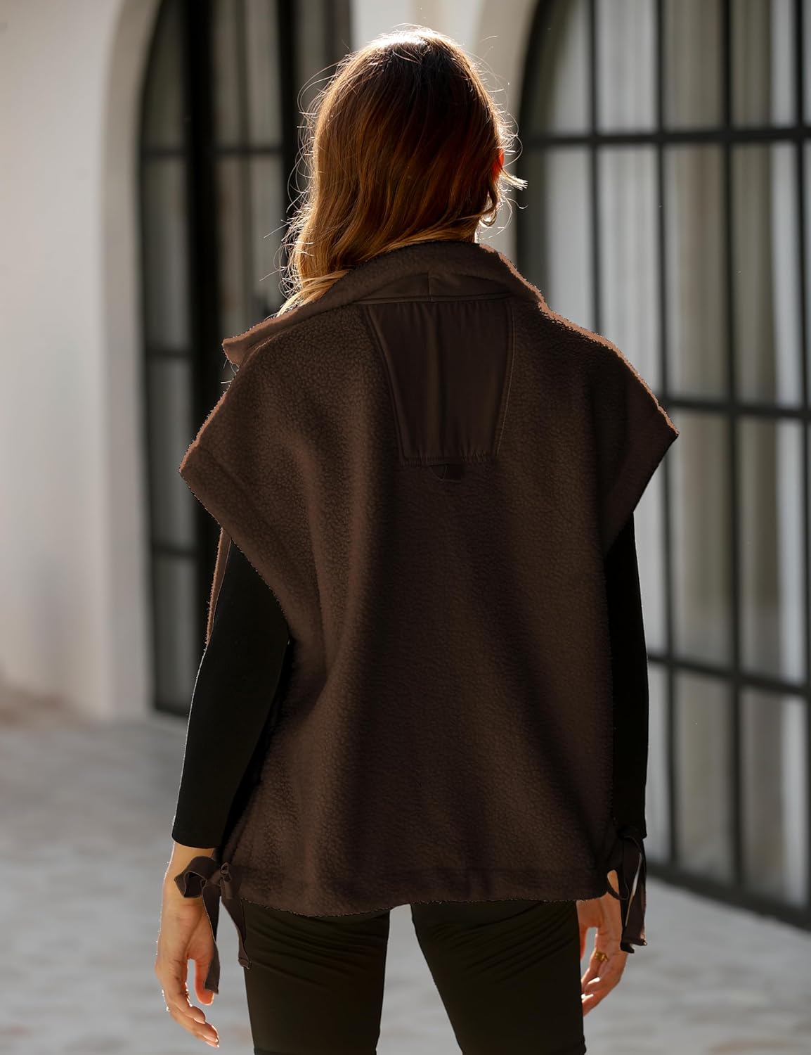 OPCAKM Women's Oversized Fuzzy Fleece Sherpa Vest Button Down Sleeveless Jacket with Pockets