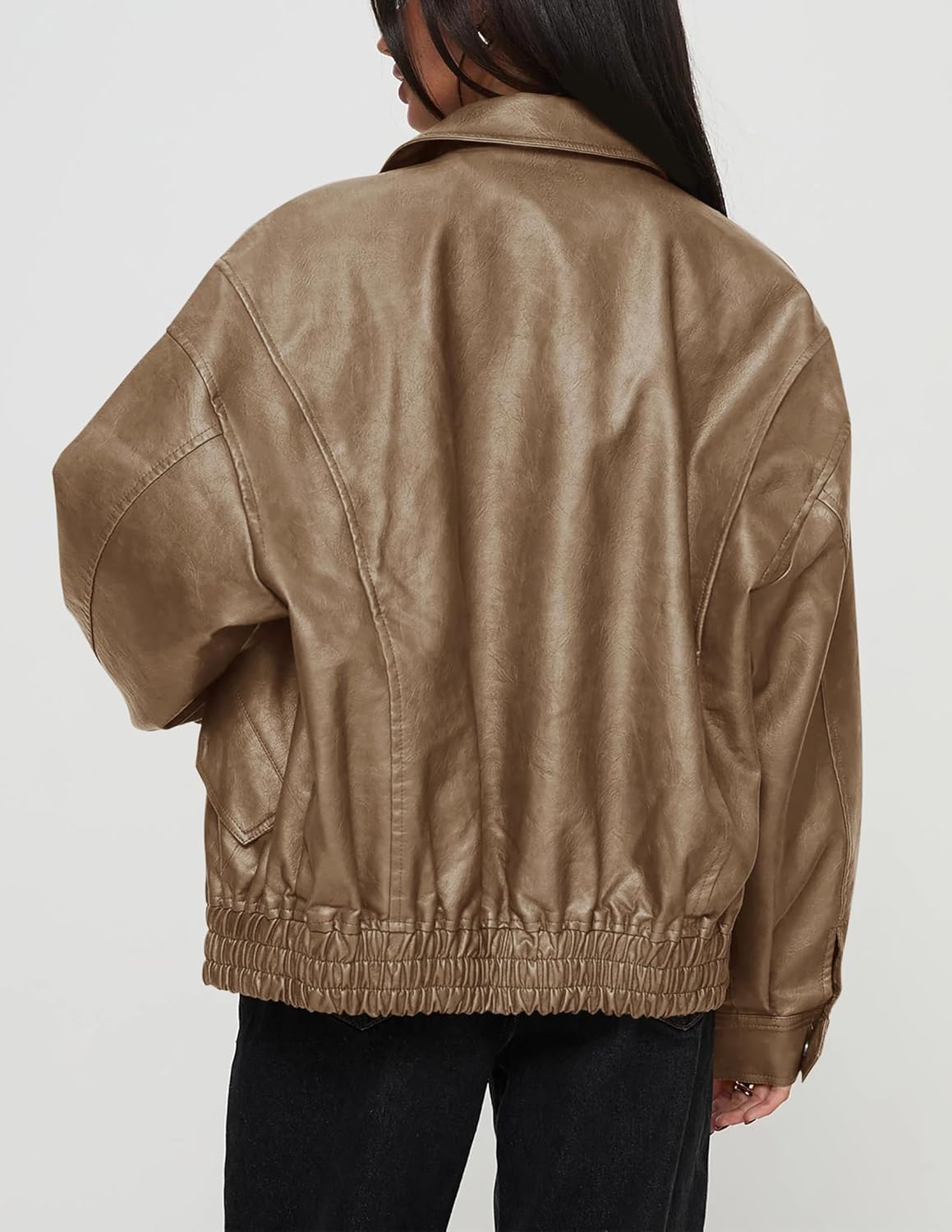 PRETTYGARDEN Women's Oversized Faux Leather Motorcycle Jacket Zip-Up Fall Spring Winter Coat Outerwear