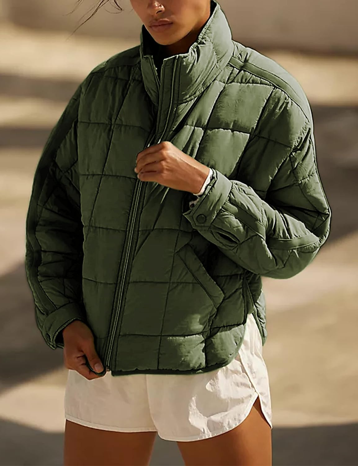 Bianstore Women's Oversized Quilted Splice Lightweight Puffer Jacket Casual Padded Coat