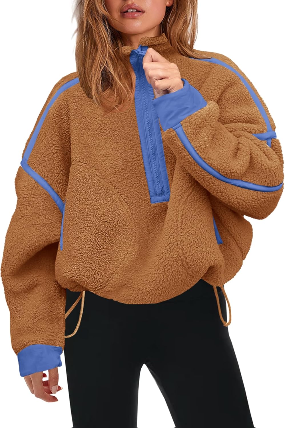Panadila Women's Oversized Half Zip Sherpa Fleece Pullover Soft Fuzzy Sweatshirt with Pockets