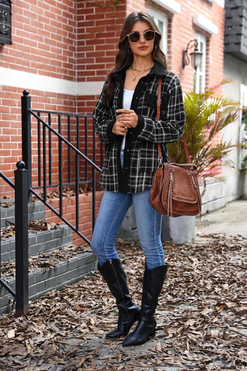 Zeagoo Women's Plaid Flannel Sherpa Lined Shacket Fleece Button Down Cozy Warm Fall Winter Jacket Coat S-XXL