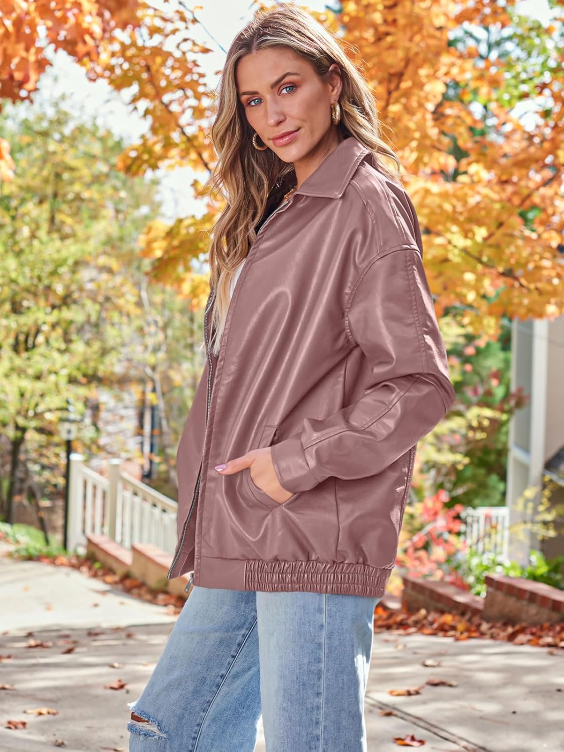 AUTOMET Women's Oversized Faux Suede Leather Jacket Fall Fashion Motorcycle Coat Winter Outfit Y2K Top