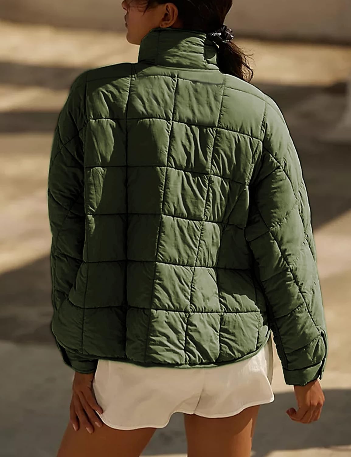 Bianstore Women's Oversized Quilted Splice Lightweight Puffer Jacket Casual Padded Coat