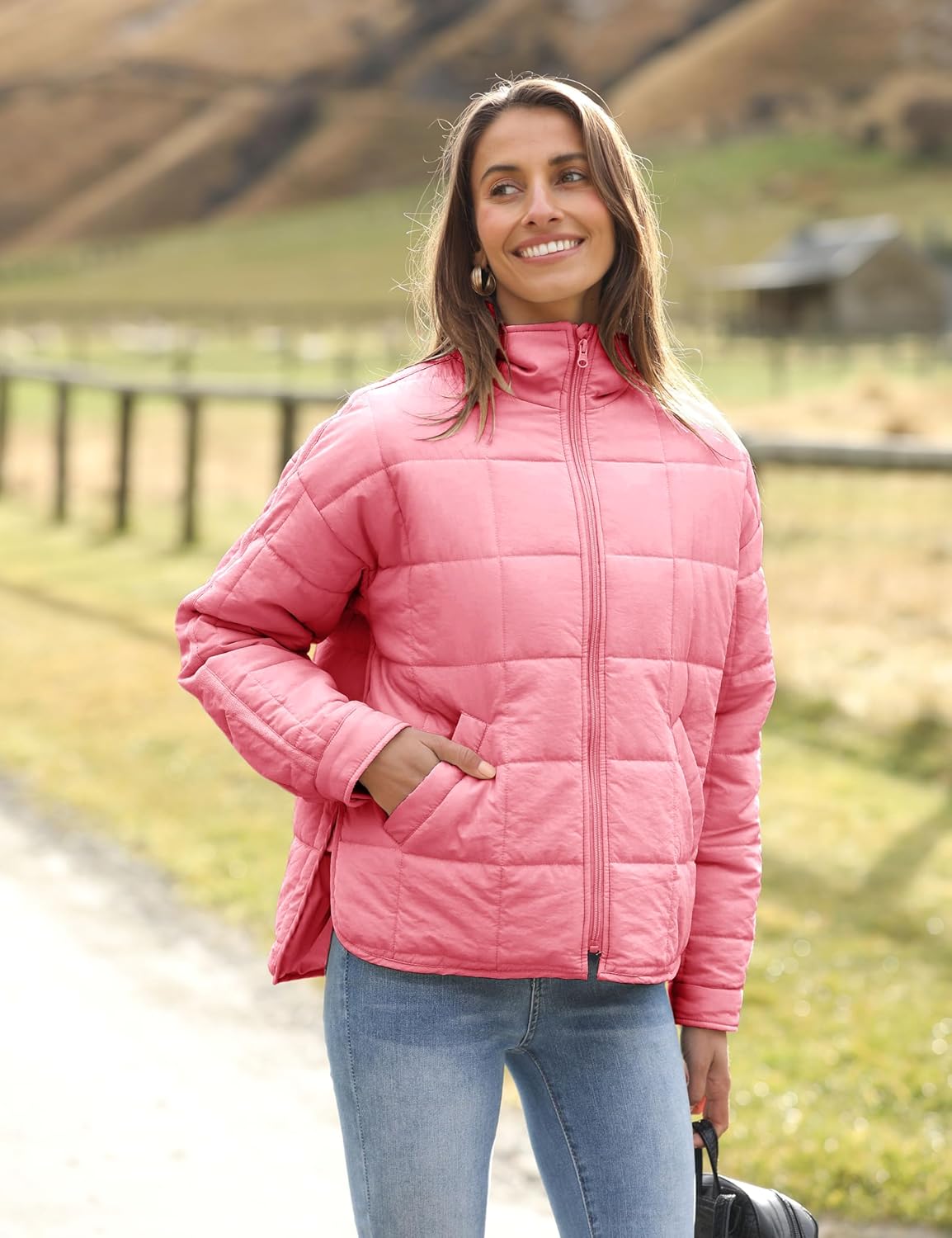 Bianstore Women's Oversized Quilted Splice Lightweight Puffer Jacket Casual Padded Coat