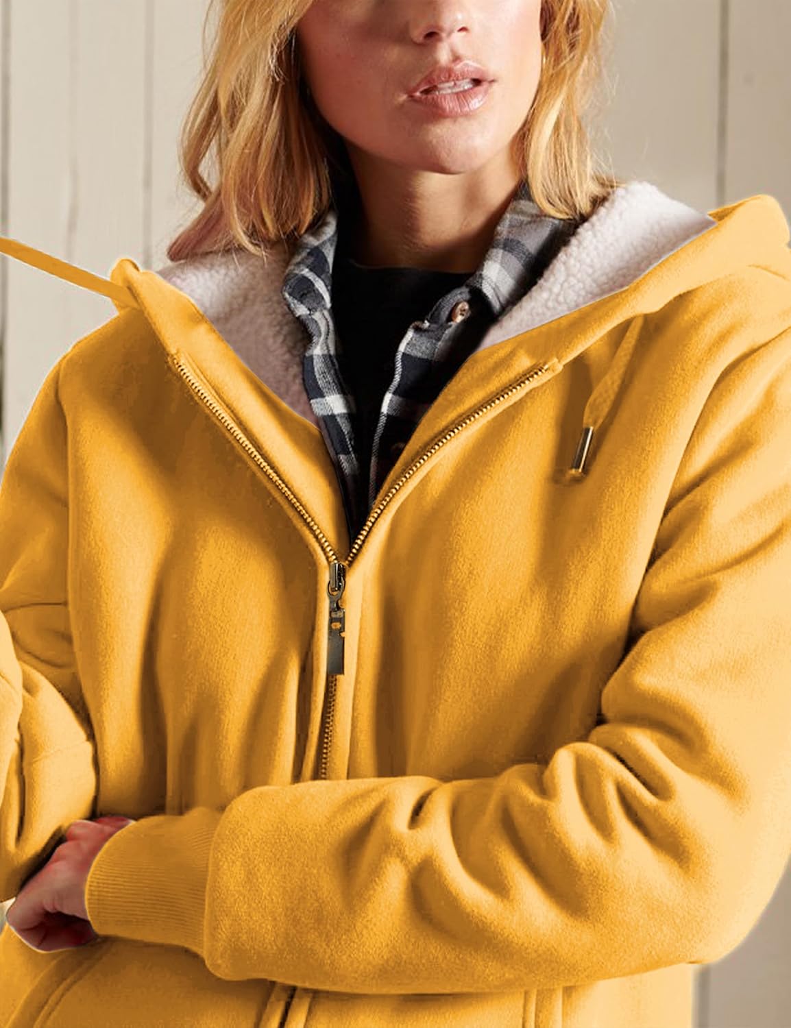 Yeokou Women's Casual Sherpa-Lined Full Zip Hoodie Jacket