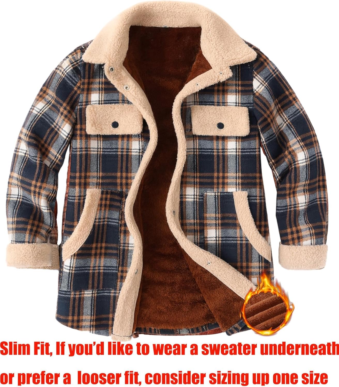 Zeagoo Women's Plaid Flannel Sherpa Lined Shacket Fleece Button Down Cozy Warm Fall Winter Jacket Coat S-XXL