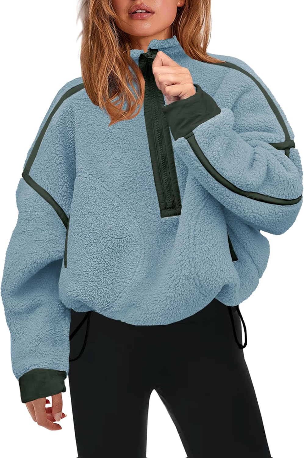Panadila Women's Oversized Half Zip Sherpa Fleece Pullover Soft Fuzzy Sweatshirt with Pockets