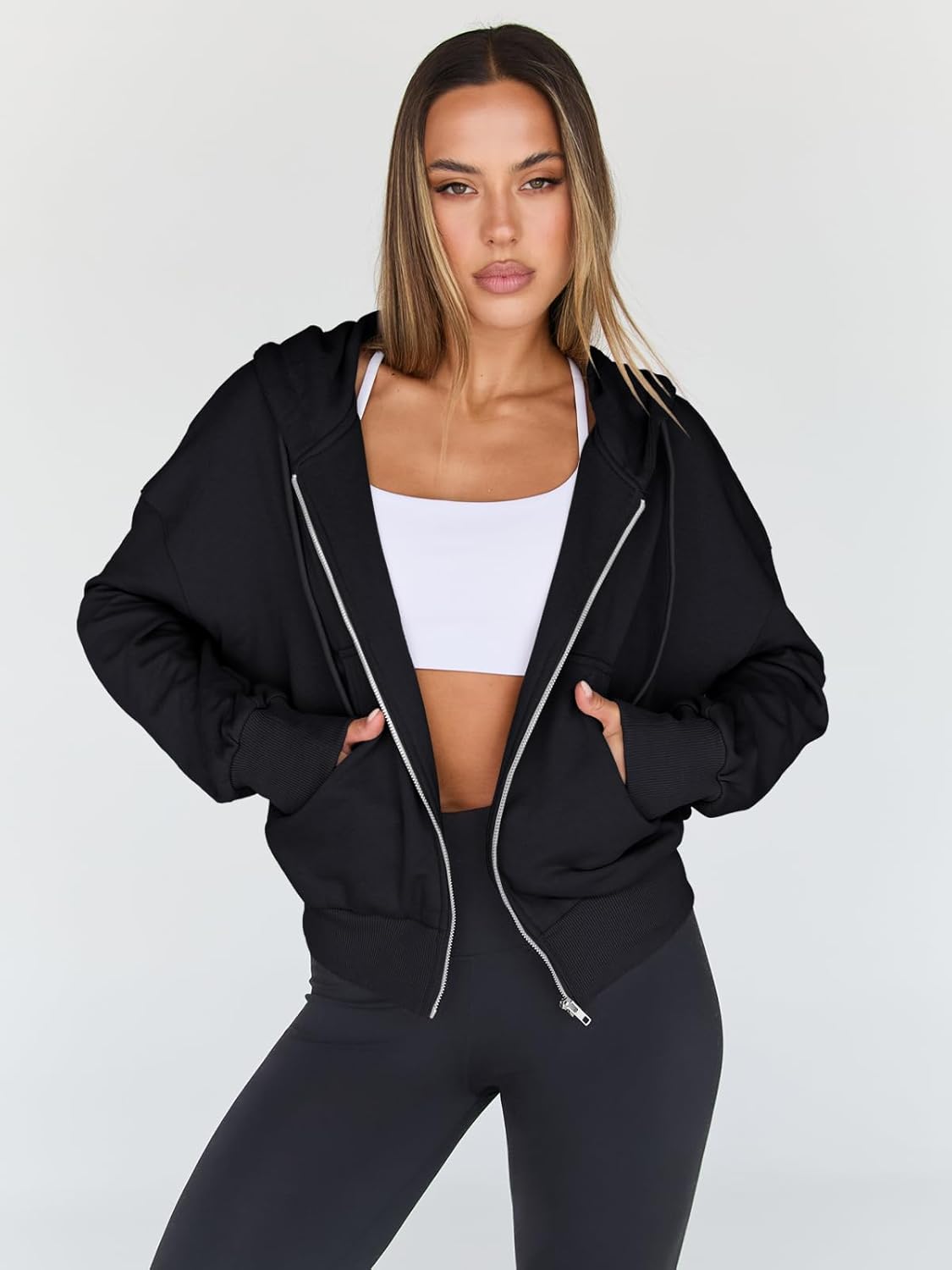 Trendy Queen Women's Cropped Full-Zip Hoodie Sweatshirt Jacket Casual Gym Top Fall 2025 Winter Outfit