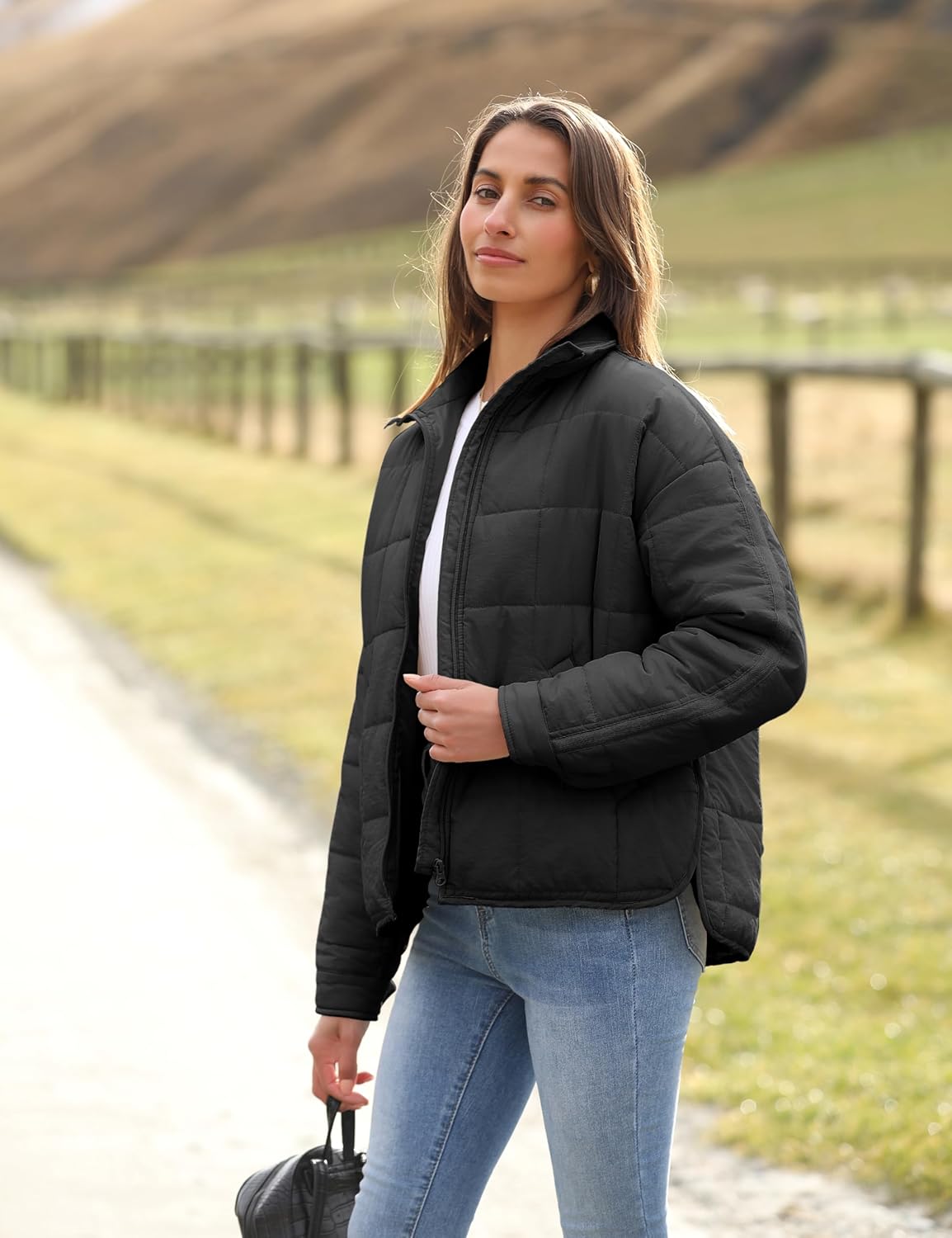 Bianstore Women's Oversized Quilted Splice Lightweight Puffer Jacket Casual Padded Coat