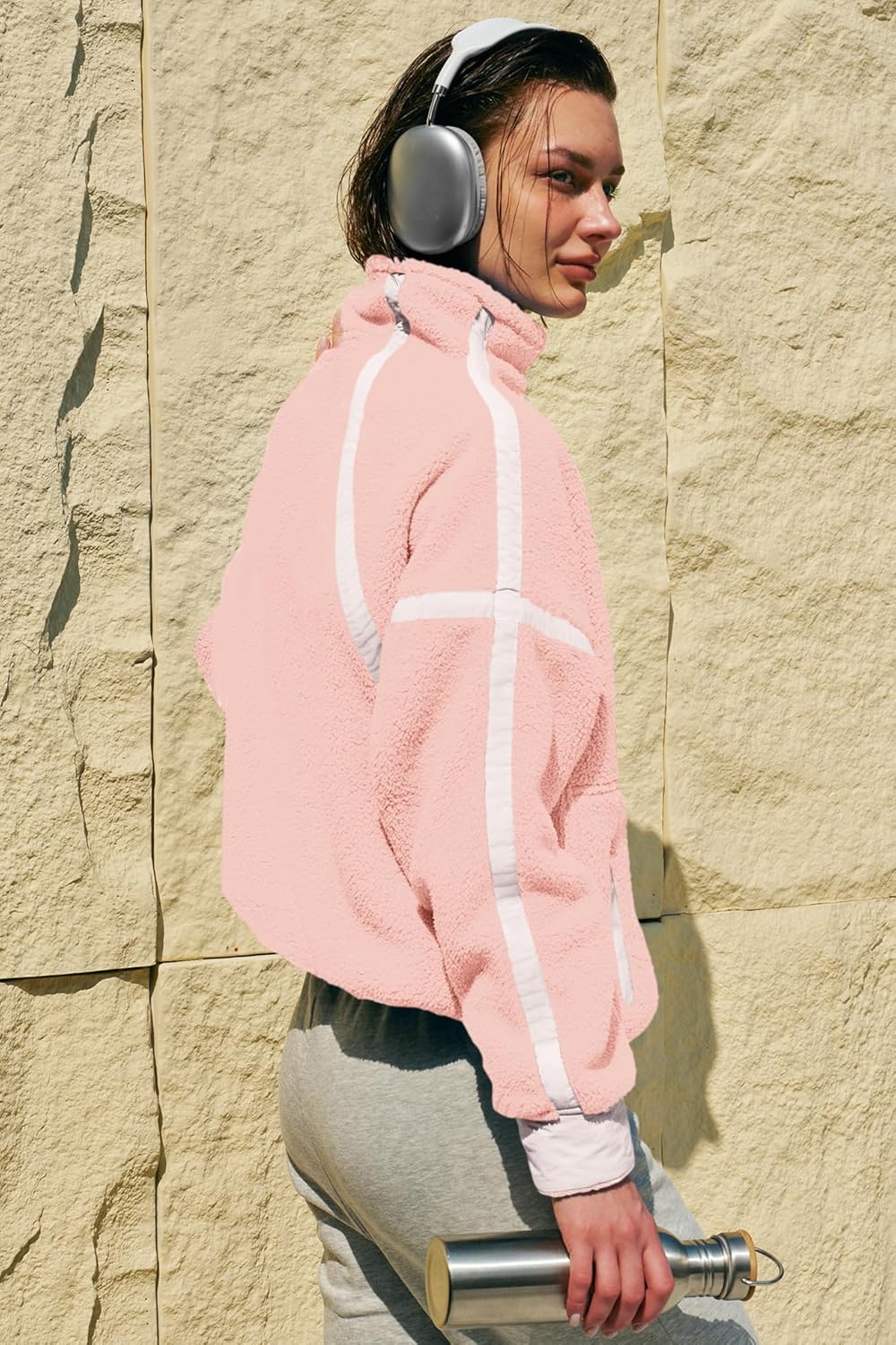 Panadila Women's Oversized Half Zip Sherpa Fleece Pullover Soft Fuzzy Sweatshirt with Pockets