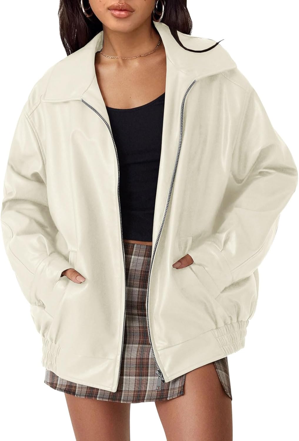 AUTOMET Women's Oversized Faux Suede Leather Jacket Fall Fashion Motorcycle Coat Winter Outfit Y2K Top