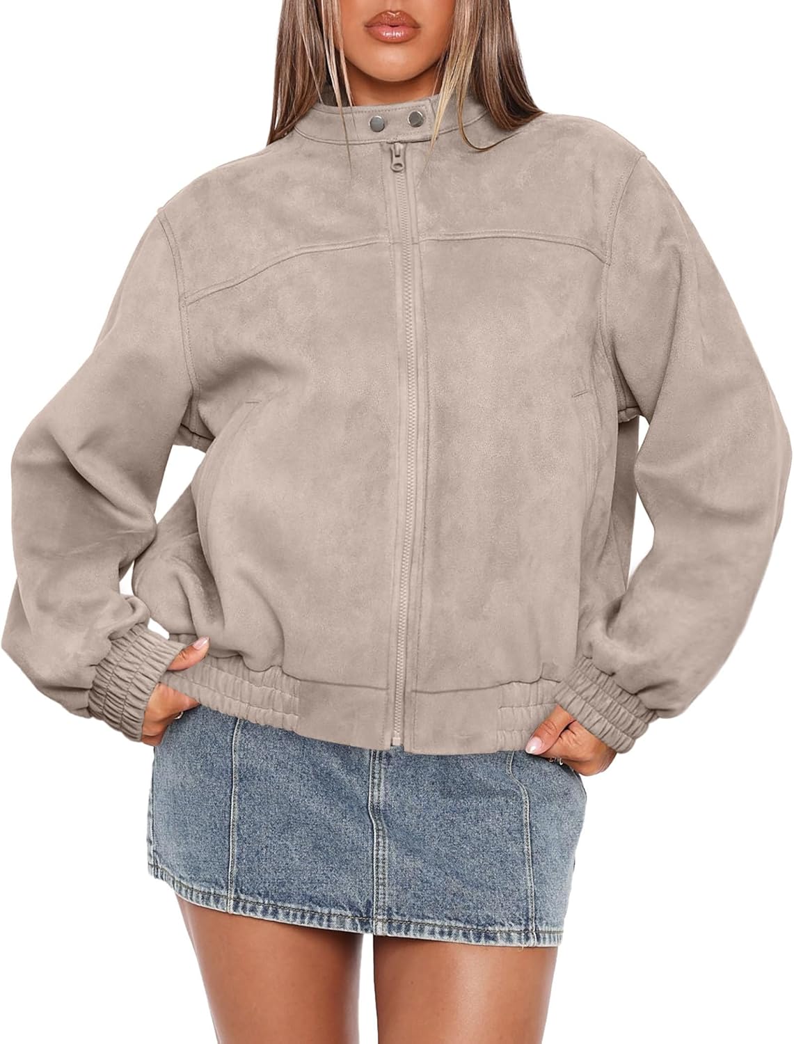 Sampeel Women's Faux Leather Oversized Motorcycle Jacket 2025 Fall Fashion Bomber Coat Winter Outfit