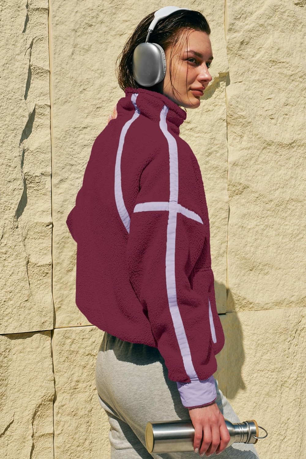 Panadila Women's Oversized Half Zip Sherpa Fleece Pullover Soft Fuzzy Sweatshirt with Pockets