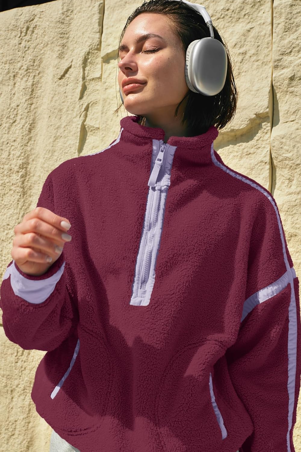 Panadila Women's Oversized Half Zip Sherpa Fleece Pullover Soft Fuzzy Sweatshirt with Pockets