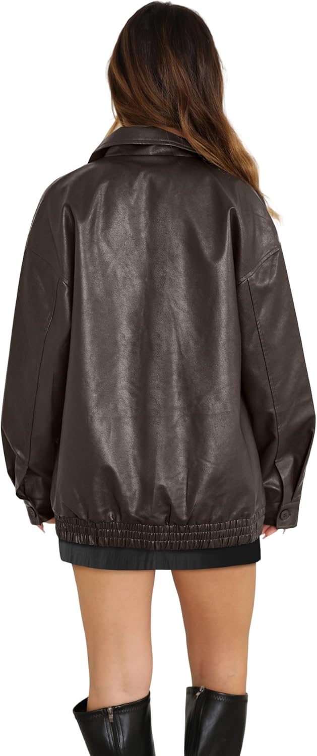 WIHOLL Women's Oversized Faux Suede Leather Jacket Fall Motorcycle Coat Winter Fashion Outfit Y2K Top