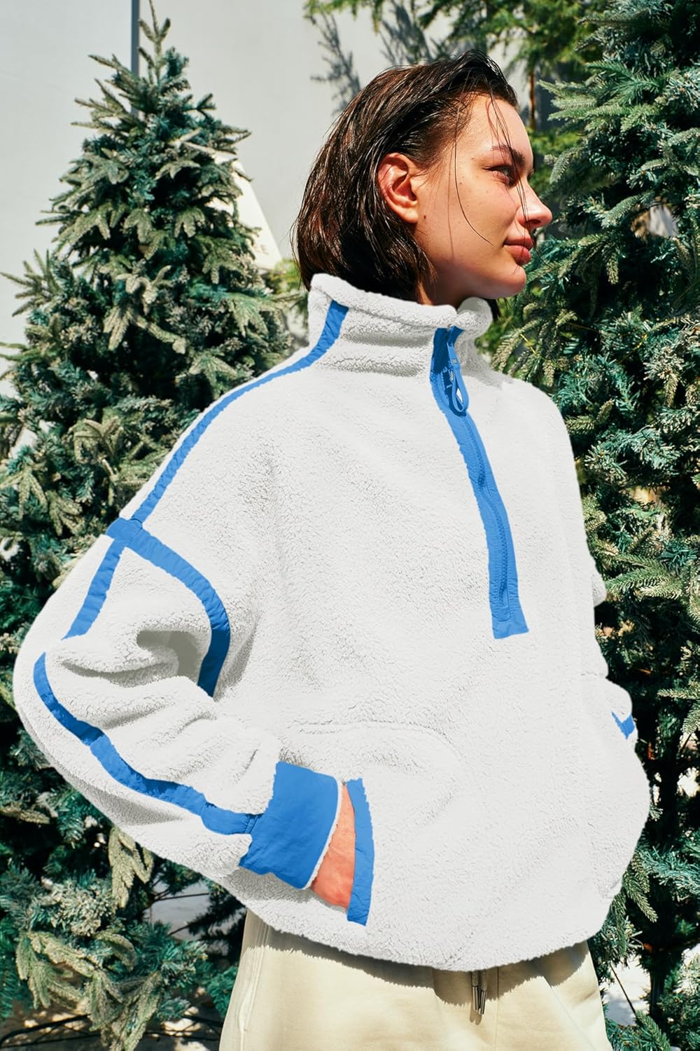 Panadila Women's Oversized Half Zip Sherpa Fleece Pullover Soft Fuzzy Sweatshirt with Pockets