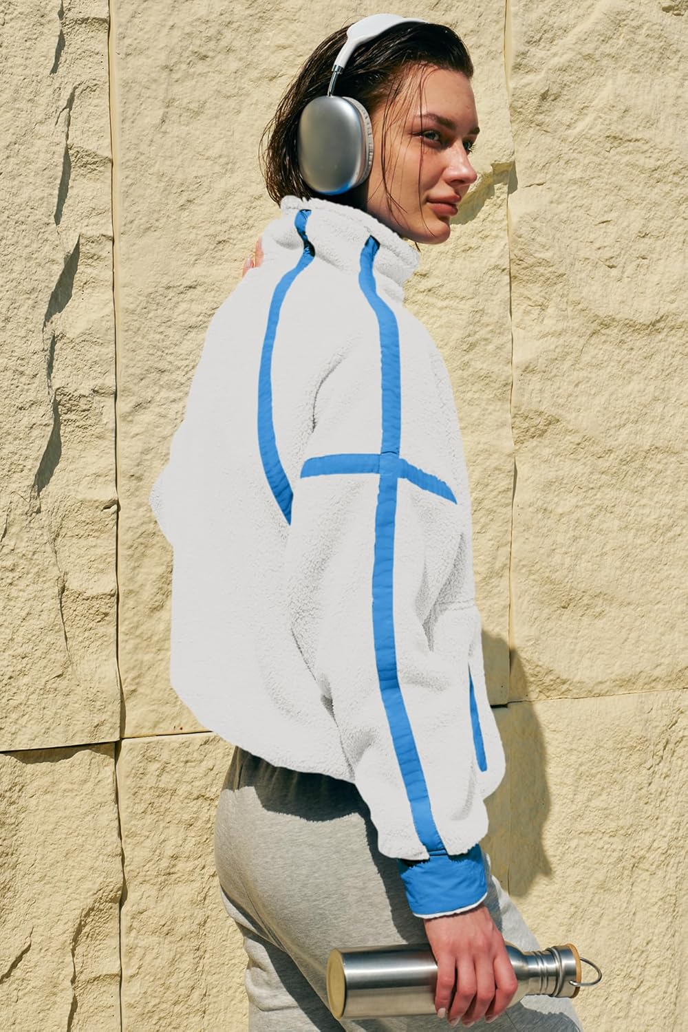 Panadila Women's Oversized Half Zip Sherpa Fleece Pullover Soft Fuzzy Sweatshirt with Pockets