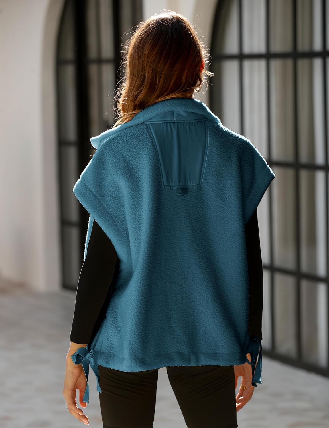 OPCAKM Women's Oversized Fuzzy Fleece Sherpa Vest Button Down Sleeveless Jacket with Pockets